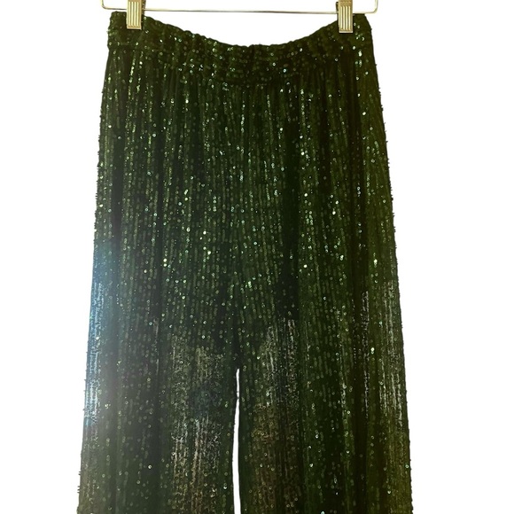 Zara Sequined Sheer Balloon Pants Elastic Waist Size Small Green Club Night NWT - Picture 5 of 16